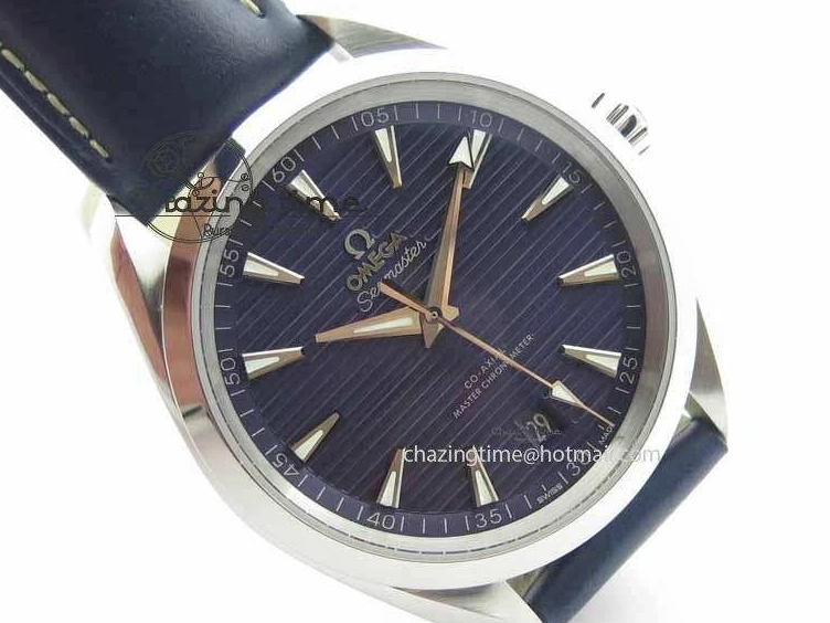 0126 Affordable 2017 Aqua Terra SS XF Best Edition Blue Textured Dial On Blue Leather Strap A 8159